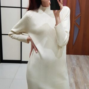 Oversized Long Straight Turtleneck Sweater Maxi Dress - Image 11
