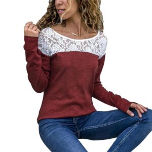 Solid Color Lace Patchwork Round Neck T-Shirt