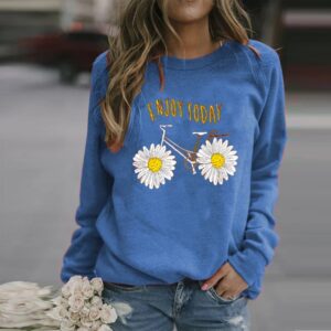 Sunflower Bike Print Hoodie Long Sleeve O Neck Sweatshirts - Image 2