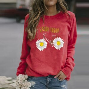 Sunflower Bike Print Hoodie Long Sleeve O Neck Sweatshirts - Image 5