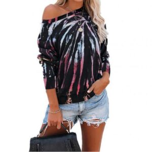 Tie Dye Print Hoodie Pullover O Neck Sweatshirts - Image 3