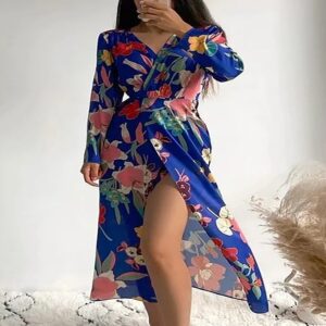 Vintage Floral Printed Sexy Midi A Line Dresses