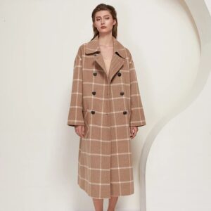 Vintage Plaid Woolen Double Breasted Fashion Overcoat