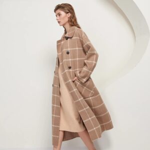 Vintage Plaid Woolen Double Breasted Fashion Overcoat - Image 5
