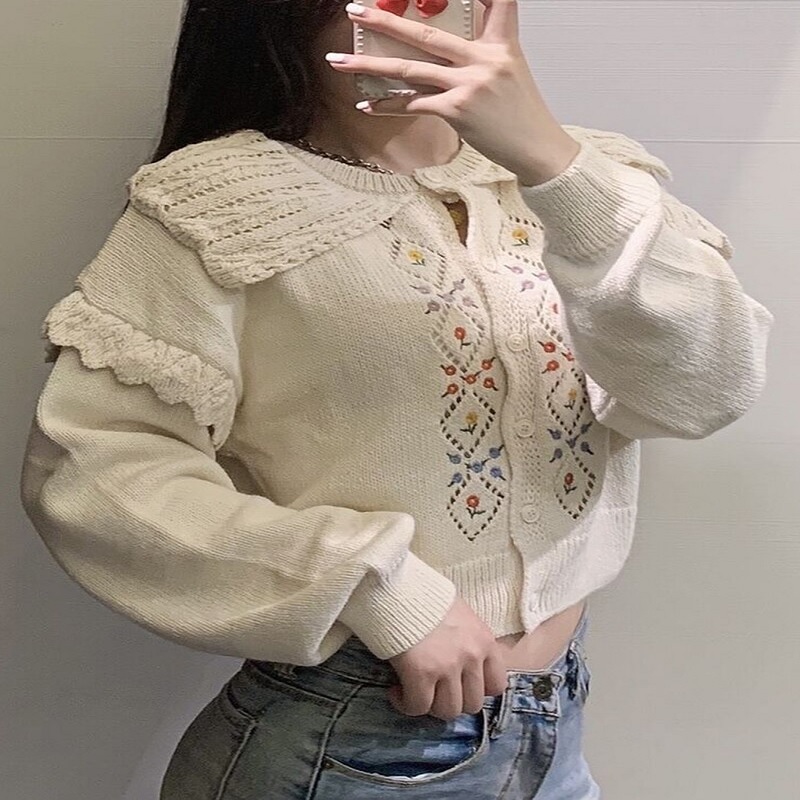 Weet Floral Embroidered Pullover Sweater