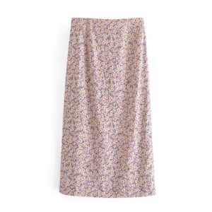 Elegant Floral Printed High Waist Split Skirt - Image 2