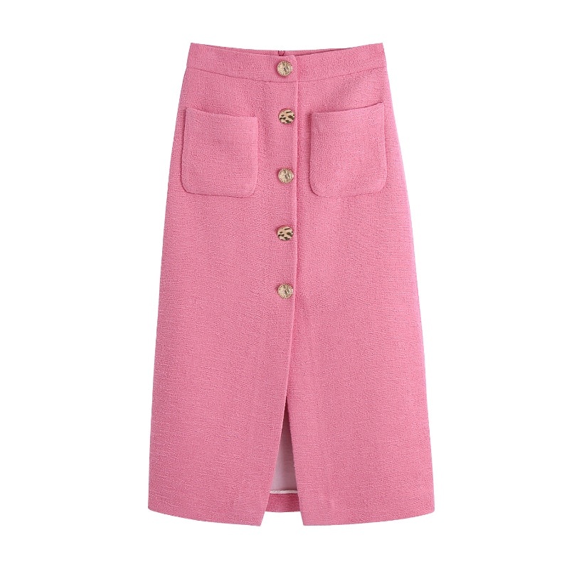 Elegant High Waist Split Buttons Midi Skirt