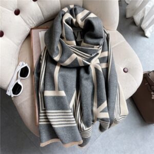 Casual Double Sided Print Thick Warm Scarf - Image 6