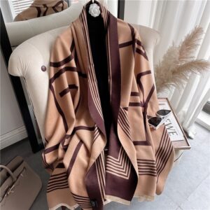 Casual Double Sided Print Thick Warm Scarf - Image 2