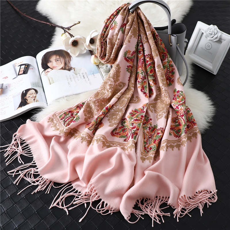 Fashion Cashmere Embroidery Thick Warm Scarves