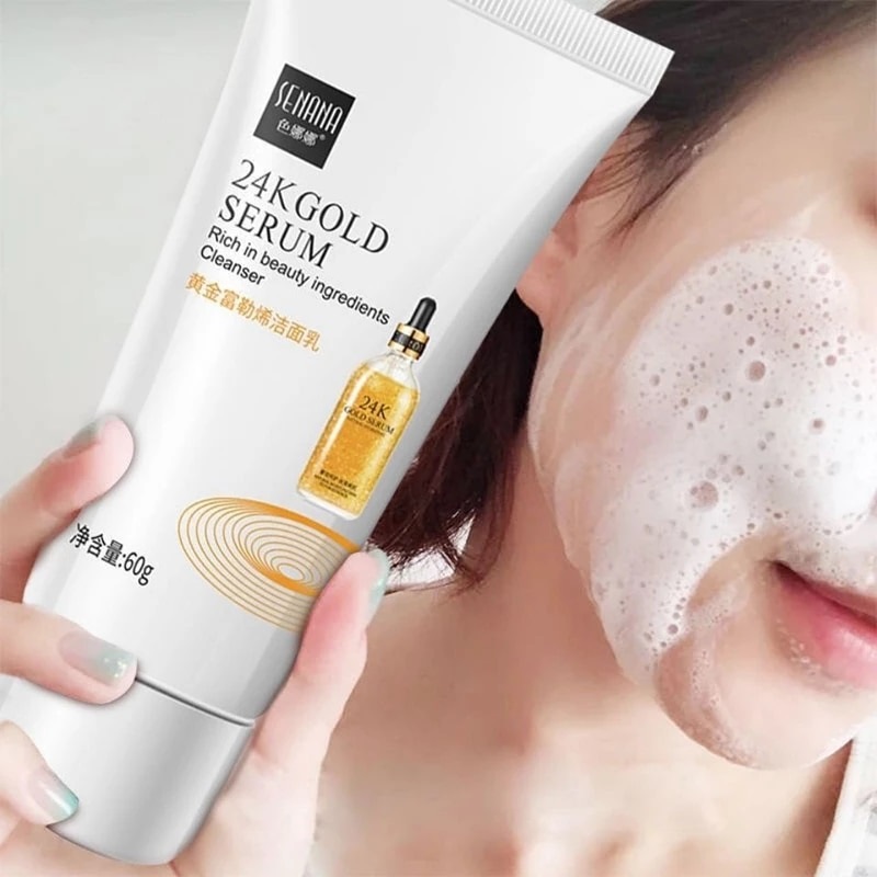 Gold Fullerene Facial Cleanser Foam Face Wash Collagen Shrink Pores Cleansing Oil Control Whitening Acne Treatment Skin Care 60g