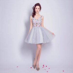 New Cute V neck Embroidery Cocktail Dress - Image 2