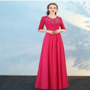 New Half Sleeve Elegant Embroidery Bridesmaid Prom Party Gown - Image 2