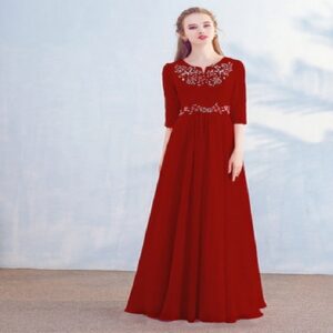 New Half Sleeve Elegant Embroidery Bridesmaid Prom Party Gown - Image 3