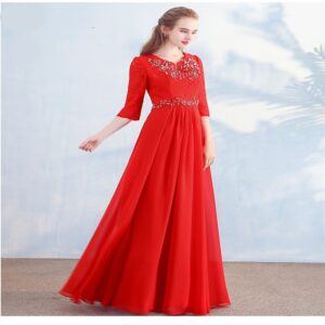 New Half Sleeve Elegant Embroidery Bridesmaid Prom Party Gown - Image 4