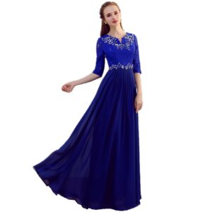 New Half Sleeve Elegant Embroidery Bridesmaid Prom Party Gown