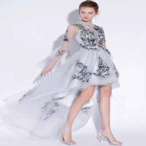 New High Low Emboridery Evening Party Prom Gown - Image 3