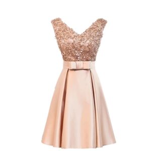 Short Lace V-Neck Bridesmaid Prom Party Dress