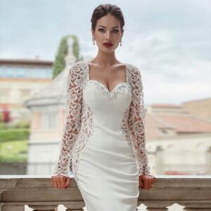 Sexy Hollow Out Wedding Long Sleeve Maxi Dress