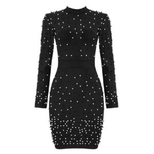 Sexy Long Sleeve Pearls Mini Outfit - Image 2