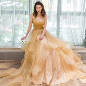 Sexy V neck Ruffles Backless Floor Length Party Dress