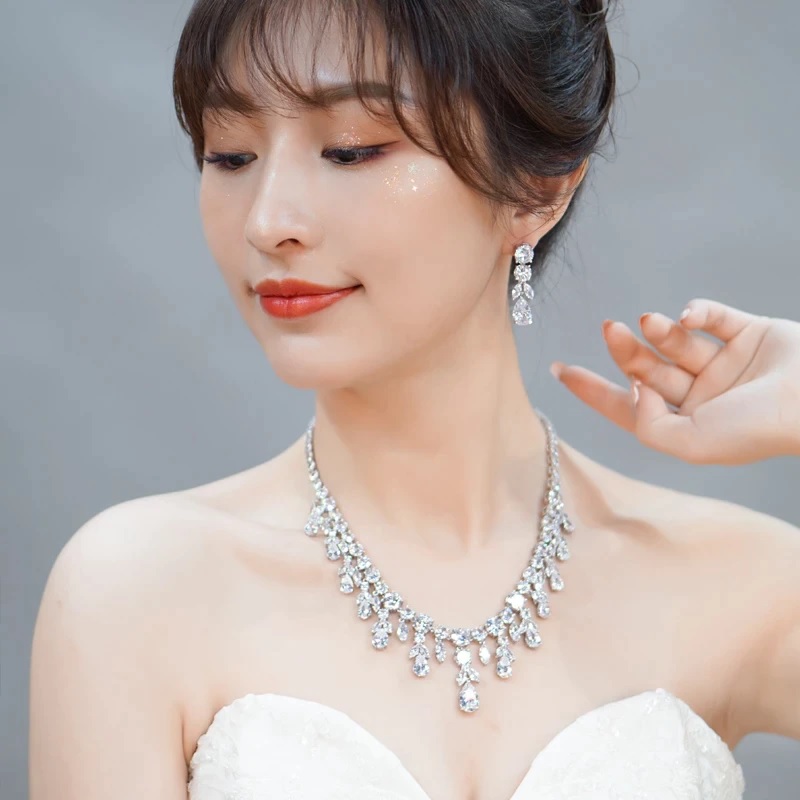 Big Dangle Drop Bridal Necklace Earrings Jewelry Sets