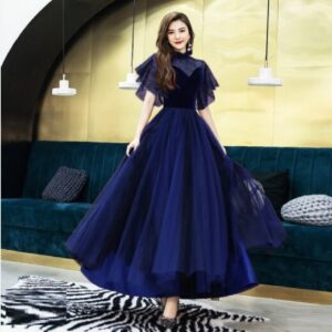 Elegant A-line High Neck Lace Half Sleeves Evening Party Gown - Image 2