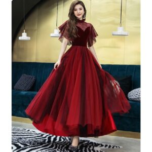 Elegant A-line High Neck Lace Half Sleeves Evening Party Gown - Image 3