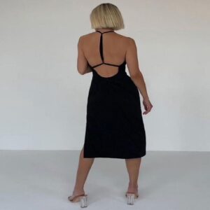 Fashion Backless Slit Halter Dress - Image 2