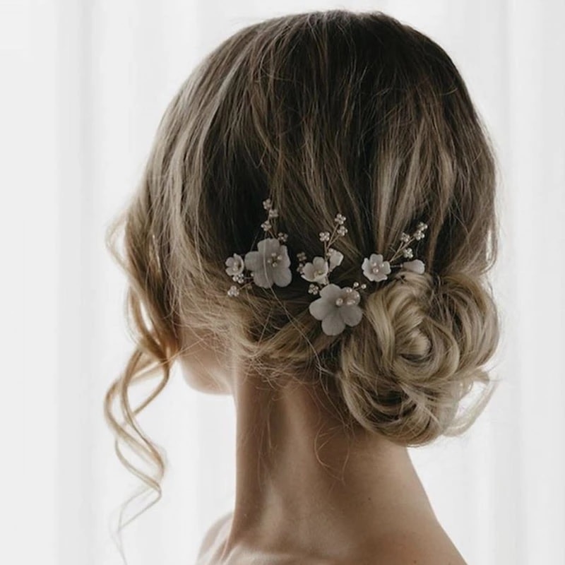 Handmade Crystal Ceram Flower Pearls Bridal Hair Pin
