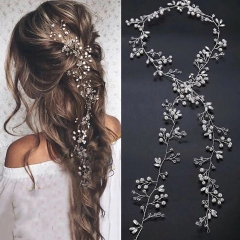 Pearl Crystal Wedding Hair Vine Jewelry