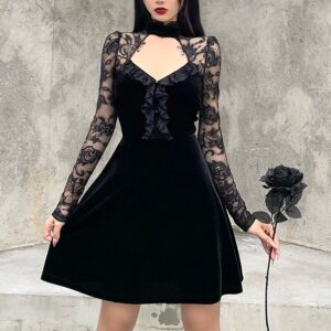 Ruffle Long Sleeve A-line Patchwork Prom Party Dress - Image 2