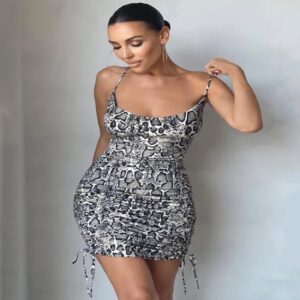 Sexy Animal Printed Drawstring Dress
