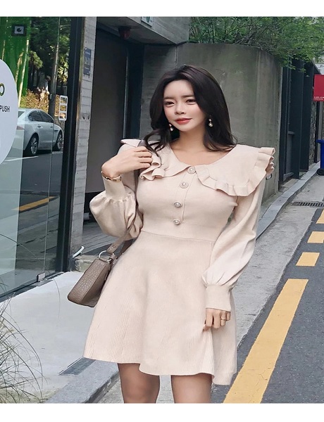 A-Line Lace Knitted Casual Korean Style Dress