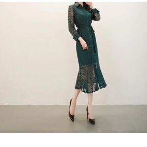 Vintage Turn-down Collar Lace Up Mermaid Elegant Party Dress - Image 2