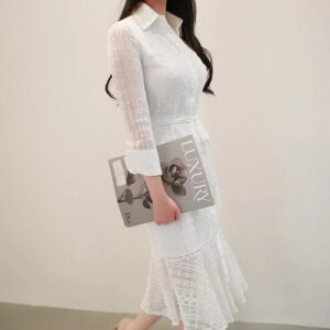 Vintage Turn-down Collar Lace Up Mermaid Elegant Party Dress - Image 4