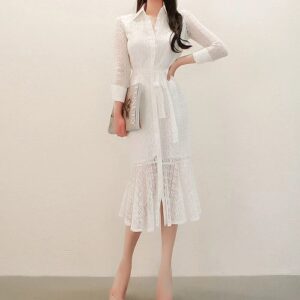 Vintage Turn-down Collar Lace Up Mermaid Elegant Party Dress