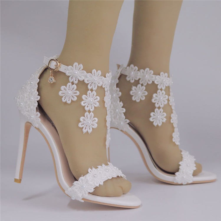 Fashion Lace Tassel Open Toe Ankle Strap High Heels