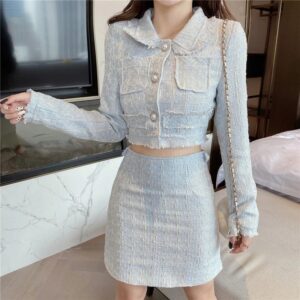 Fashion Woolen Jacket + Elegant A-Line Skirt Suits