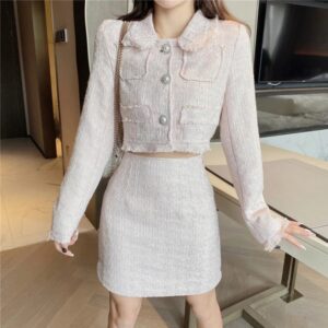Fashion Woolen Jacket + Elegant A-Line Skirt Suits - Image 2