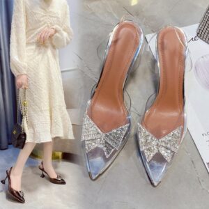 Transparent Pointed Toe Rhinestone Bow knot High Heels - Image 7