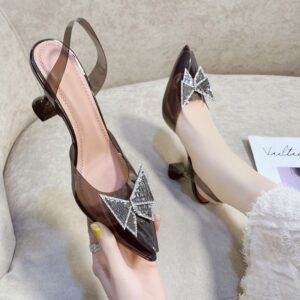 Transparent Pointed Toe Rhinestone Bow knot High Heels - Image 2