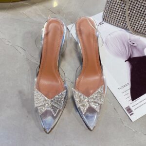 Transparent Pointed Toe Rhinestone Bow knot High Heels - Image 6