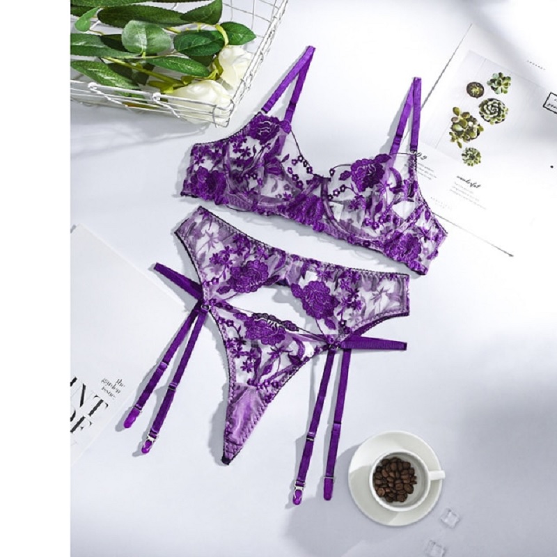 Lace Transparent Erotic Lingerie 3 Pieces - Power Day Sale