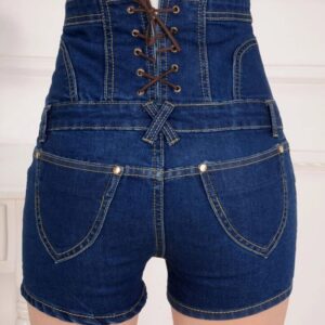 Denim High Waist Single Button Stretch Vintage Short Pants - Image 5