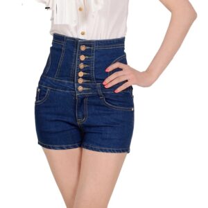 Denim High Waist Single Button Stretch Vintage Short Pants