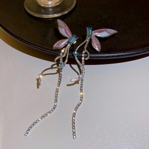 Tassel Zircon Crystal Butterfly Pearl Party Earrings - Image 2