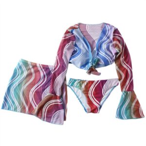 Abstract Print Cover-Up + Bikini Bottom + Skirt 3 pieces set - Image 5