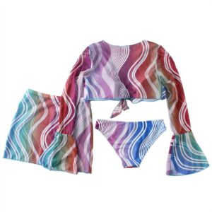 Abstract Print Cover-Up + Bikini Bottom + Skirt 3 pieces set - Image 4