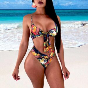 Beach Wear Print Cut Out Swimming suit